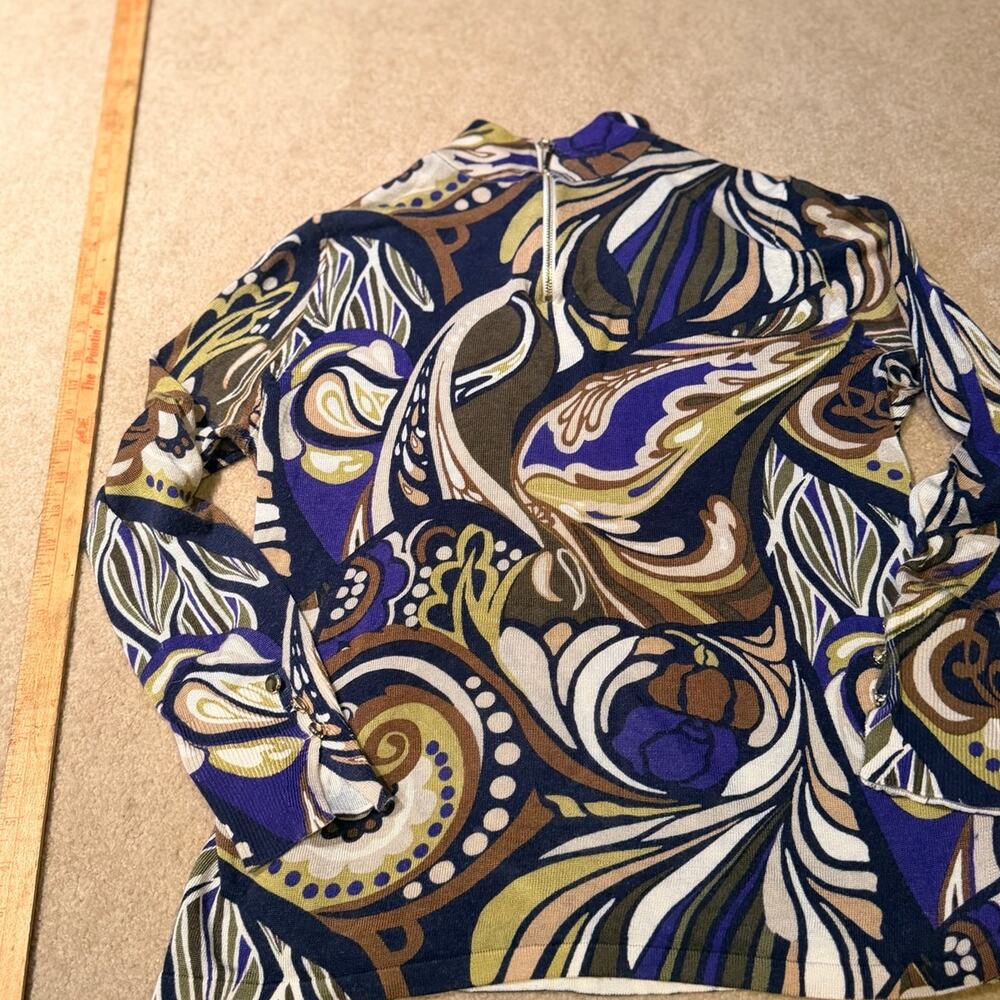 Chicos Abstract Print Sweater Womens Zip Neck Pullover Art To Wear Boho SZ M/L?